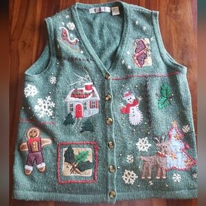 OHI Vintage Knitted Christmas Patch Vest